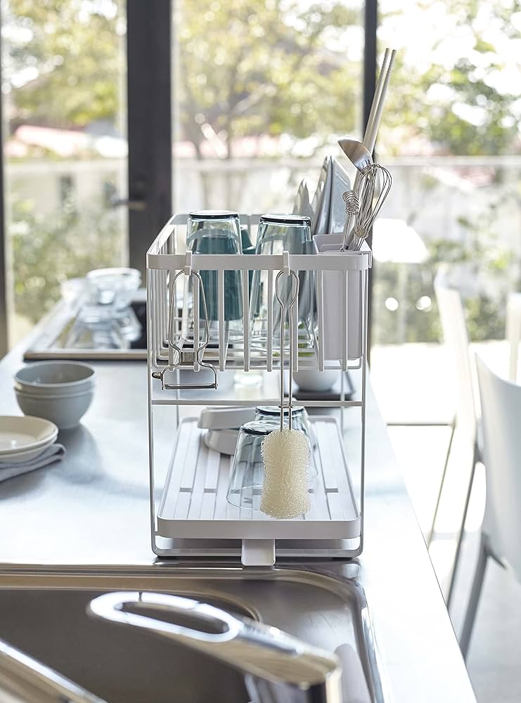 tower 2段水切りラック ホワイト dショッピング |山崎実業 tower 水切りラック スペース広がる