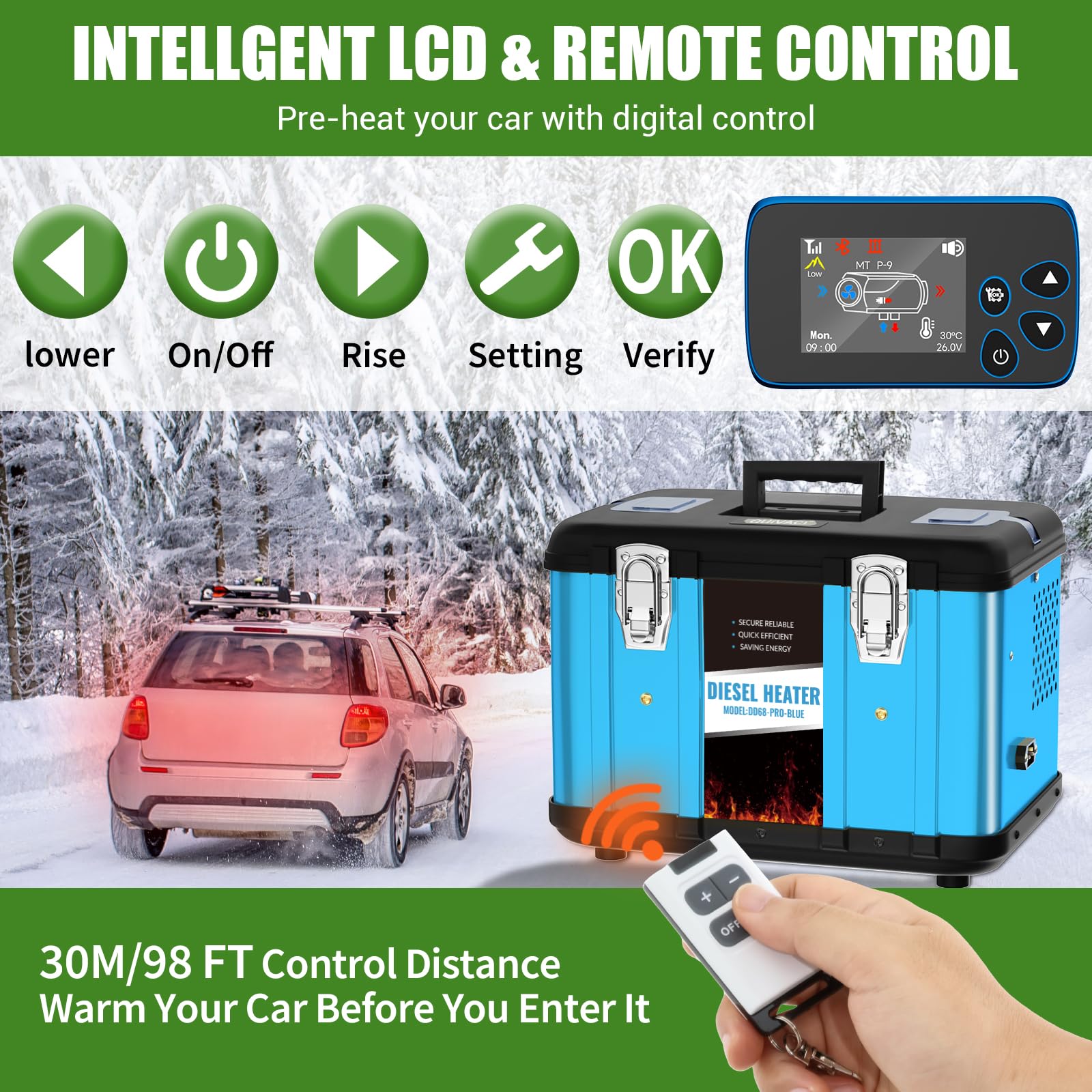 Riscaldatore d'Aria Diesel Tutto in Uno 8 kw 12v, Riscaldatore da Parcheggio Portatile con Controllo App Bluetooth, silenziatore, LCD e Telecomando, per Camper,Campeggio,Camion(Blu)
