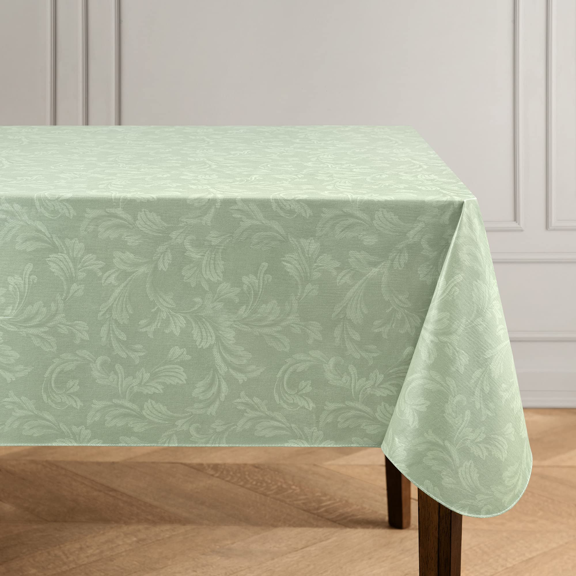 Elrene Sage Home Fashions Camile Floral Damask-Scroll Water- And Stain-Resistant Vinyl Tablecloth With Flannel Backing, 60 Inches X 102 Inches, Rectangle,