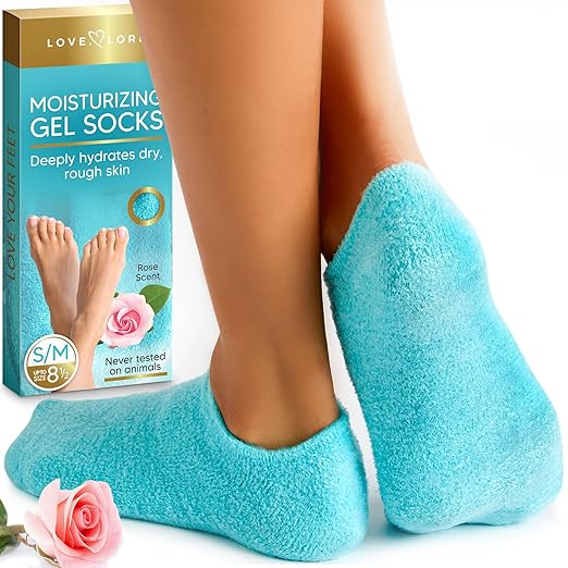 Moisturizing Socks - Gel Silicone Aloe Spa Socks (Up to Size 8.5) Infused with Vitamin E & JoJoba Oil - Self Care Spa Gifts for Women Foot Care