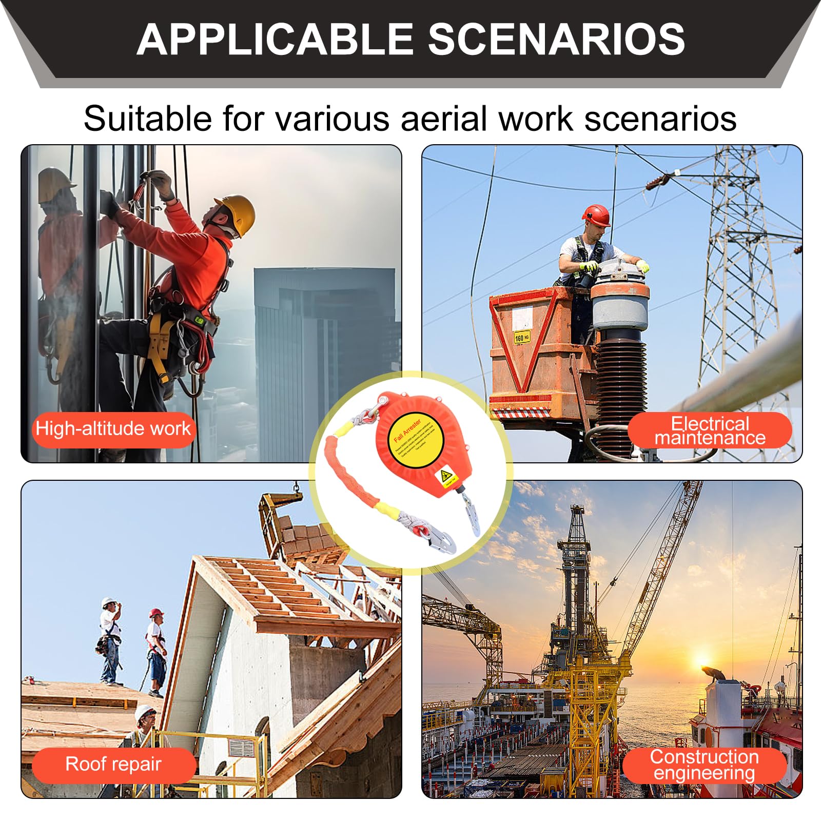 Dispositivo Anticaida Retráctil 200kg, Rojo, 10m | Anticaidas Retractil Seguridad Homologado, Linea de Vida Retractil con Gancho Autoblocante, Equipo de Trabajo en Altura