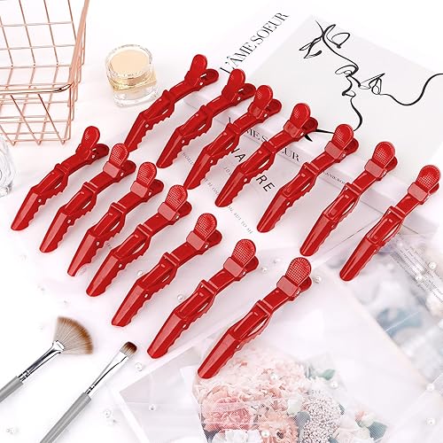 Miniatura 7 de Ondder Paquete de 14 pinzas de pelo de cocodrilo para peinar seccionar, pinzas de pelo profesionales para peluquería para teñir el cabello, cortar,