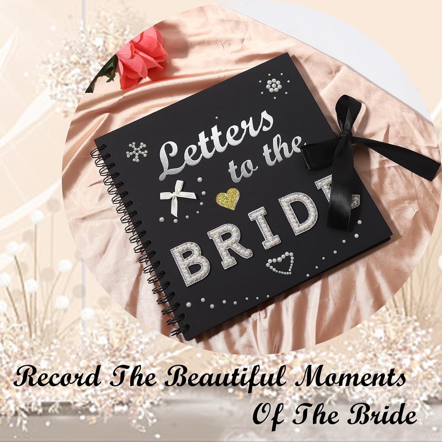 THOOKE 10 x 10 Inch Letters to The Bride Scrapbook, DIY Black Blank Wedding Guest Book Photo Albums Kits, Creative Memories Scrapbooking Supplies Bridal Shower Notebook with Bow