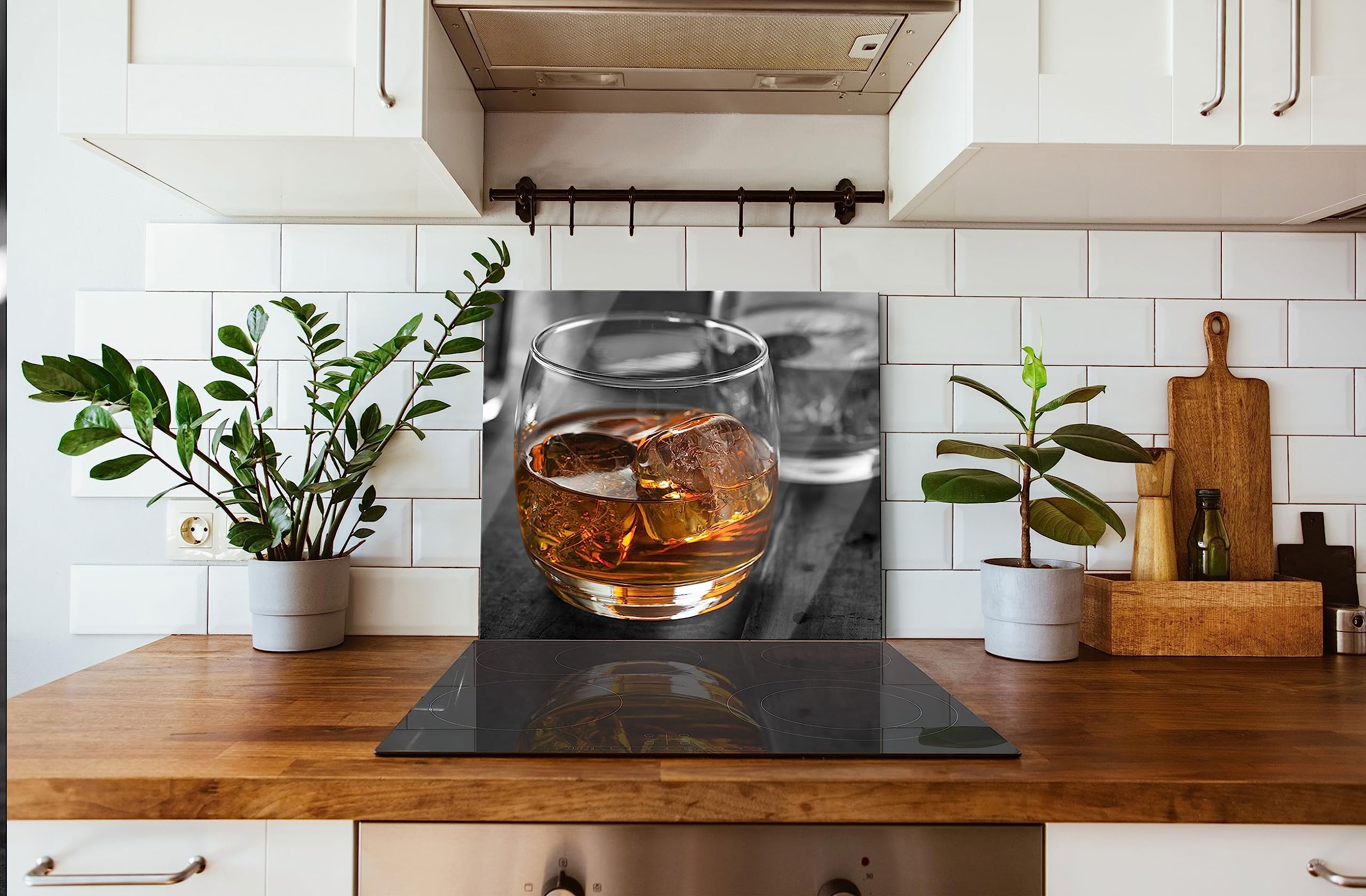 Pixxprint Piastra di copertura in vetro per whisky refrigerata e paraspruzzi in vero vetro, per piani cottura | 60 x 52 cm