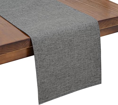 SHACOS Camino de mesa lavable de 12.5 x 72 pulgadas, resistente al calor, tela similar al lino, doble capa absorbente de agua, color gris