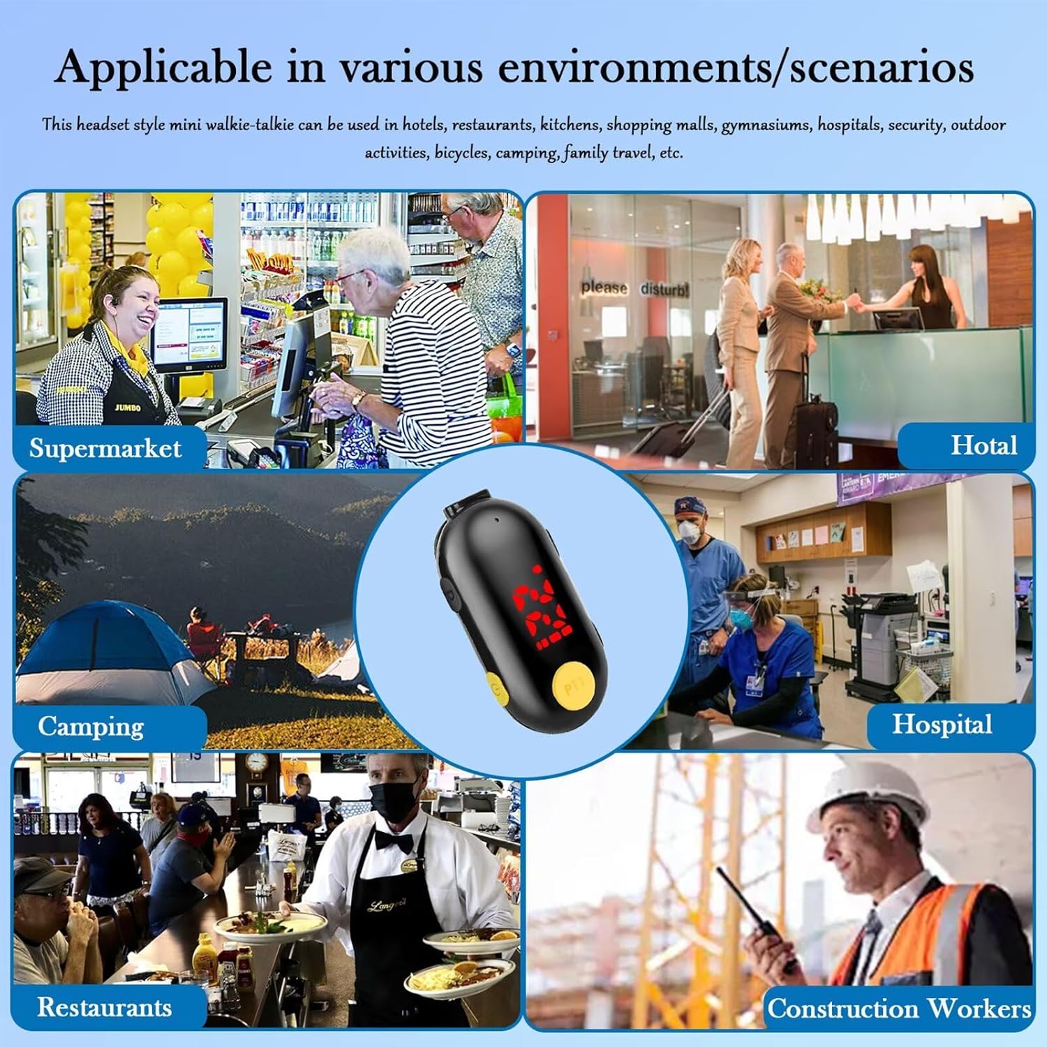 T-M9 Super Mini Walkie Talkies with Earpieces Small Portable FM Transceiver Mini Two Way Radios for Security, Restaurant, Workplace,Out Door Sport,Supermarket,Hospital,Tourism Black 2-Pack