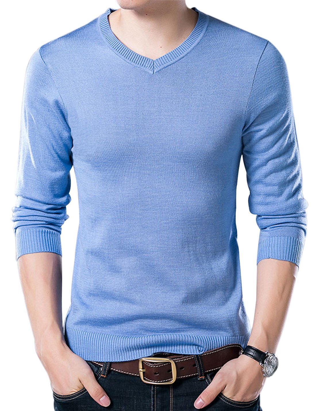 YeokouMen's Casual Slim V Neck Winter Wool Cashmere Pullover Jumper Sweater