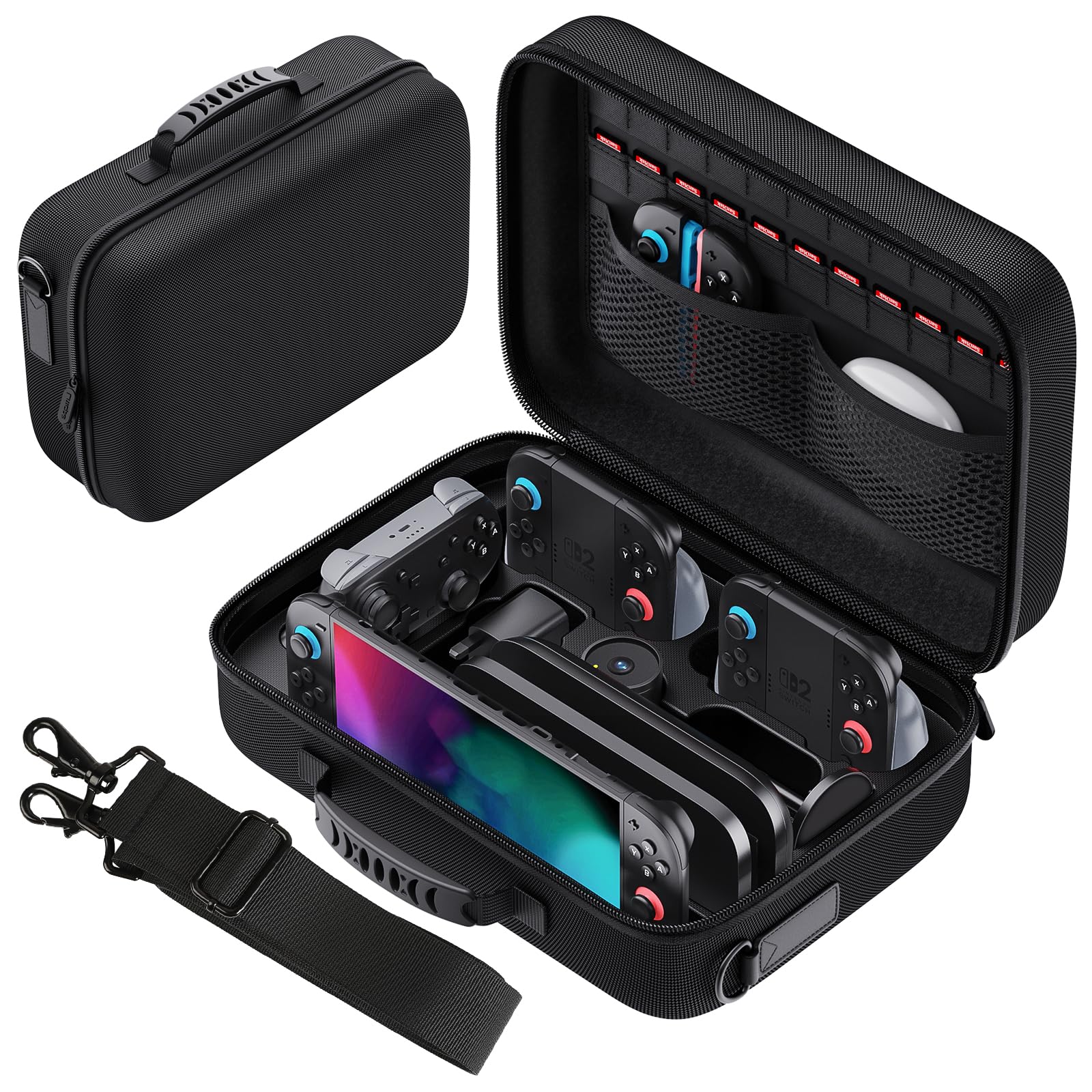 Lmcpa Storage Case for Nintendo Switch 2,Protective Hard Travel Carry Case for Switch 2 Camera,Console,Pro Controller and Other Switch 2 Accessories with 22 Game Cartridges and Shoulder Strap,Black