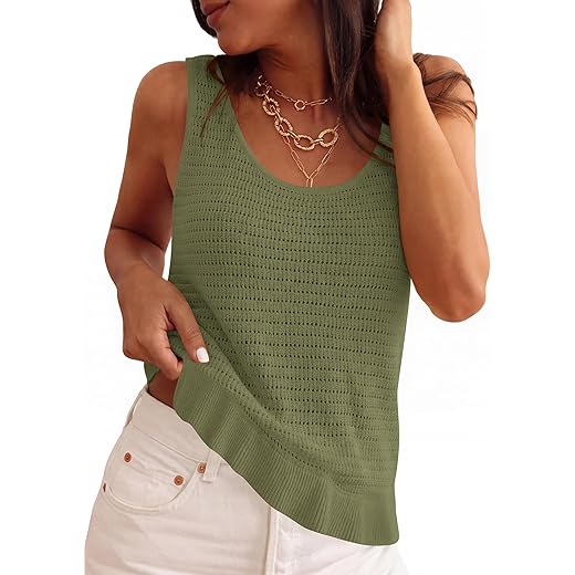 PRETTYGARDEN Sleeveless Sweater Tops for Women 2026 Spring Boho Tank Top Summer Crochet Scoop Neck Beach Vacation Clothes