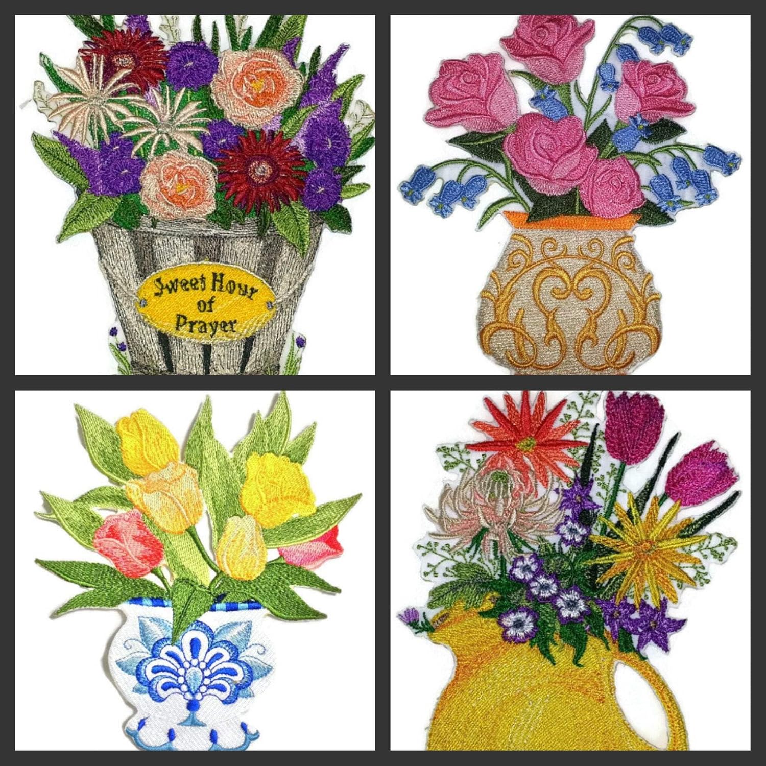 Custom and Unique Spring Blooms Flowers with Vase[Pitcher of Flowers] Embroidered Iron on/Sew Patch [6.86" * 4.55"] [Made in USA]