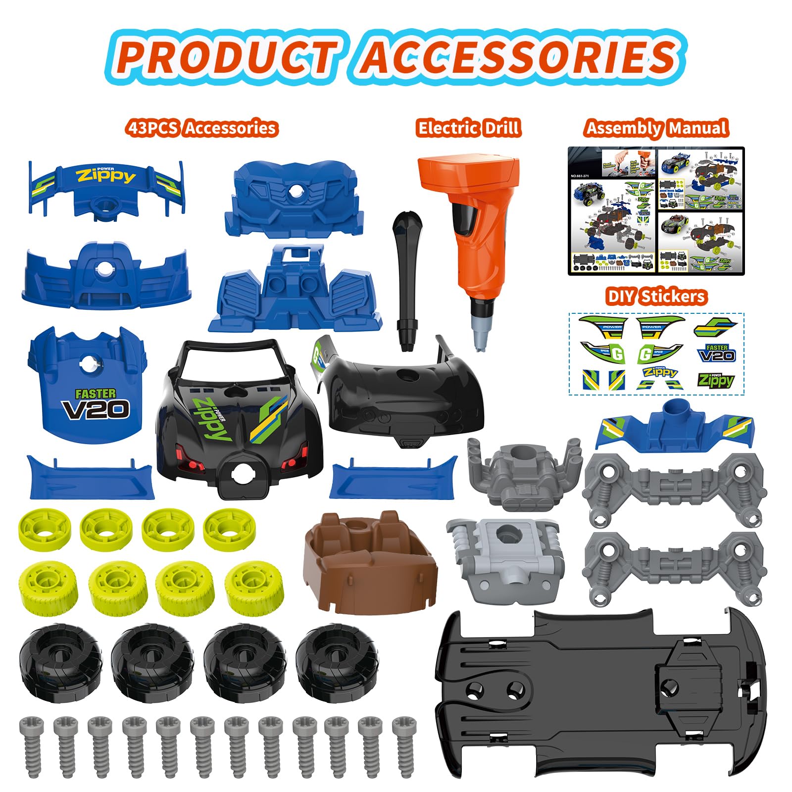 Pup Go 3-in-1 Building Car for Boys Ages 3+ Years Old, Xmas Gifts for Kids 43 Pcs Take Apart Toy Truck with Electric Drill - Image 2