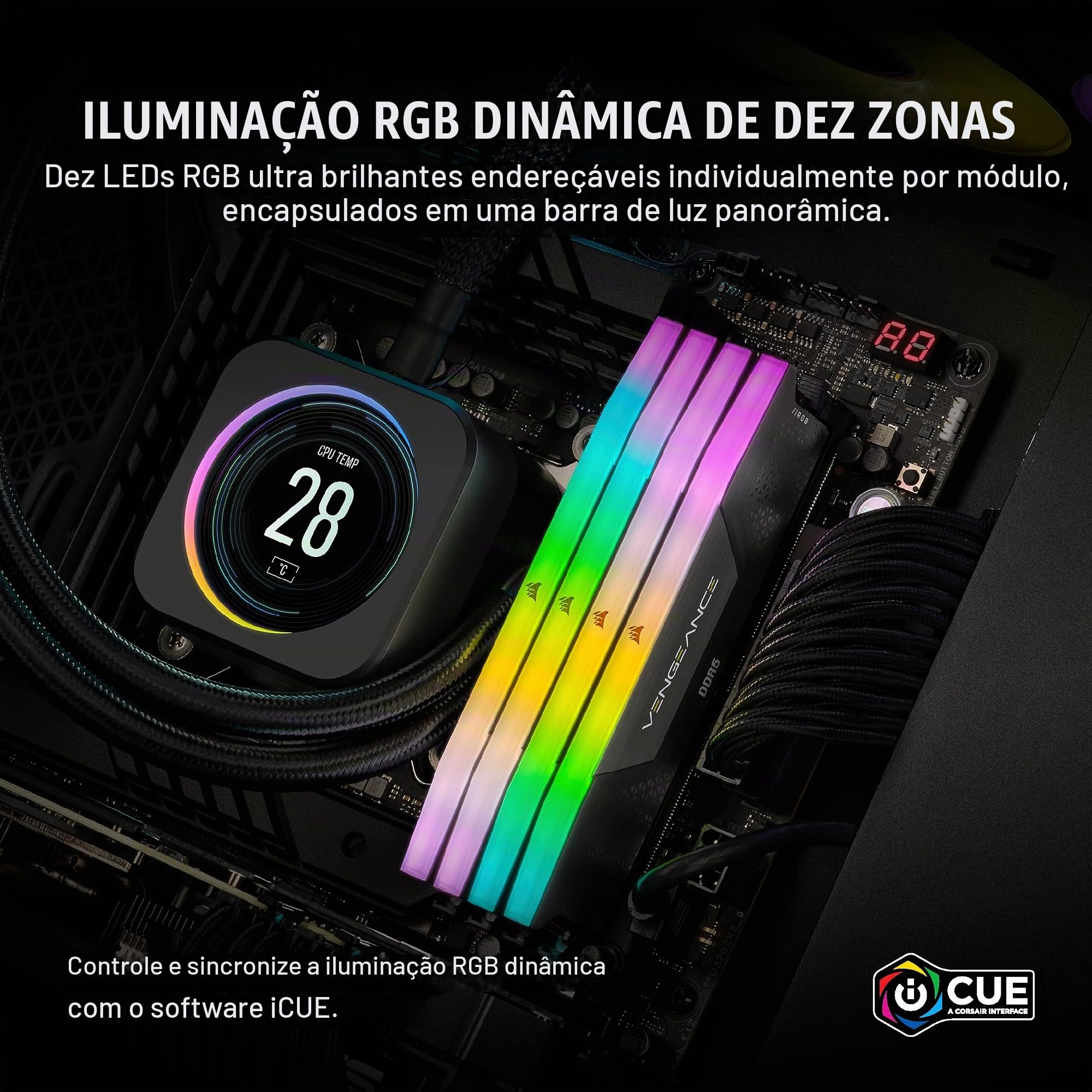 Memória Corsair Vengeance RGB - 32GB (2x16GB), DDR5, 5200Mhz, C40