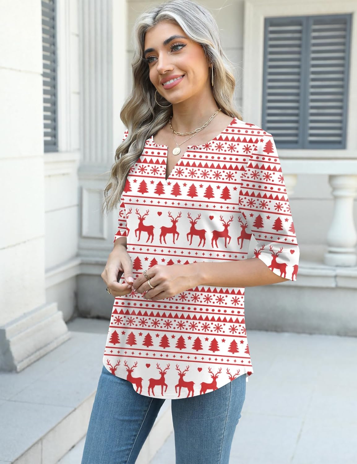 AKEWEI Women's V Neck 3/4 Sleeve T Shirts Summer Top Dressy Casual Basic Tees Shirt Tunic Blouses - Image 4