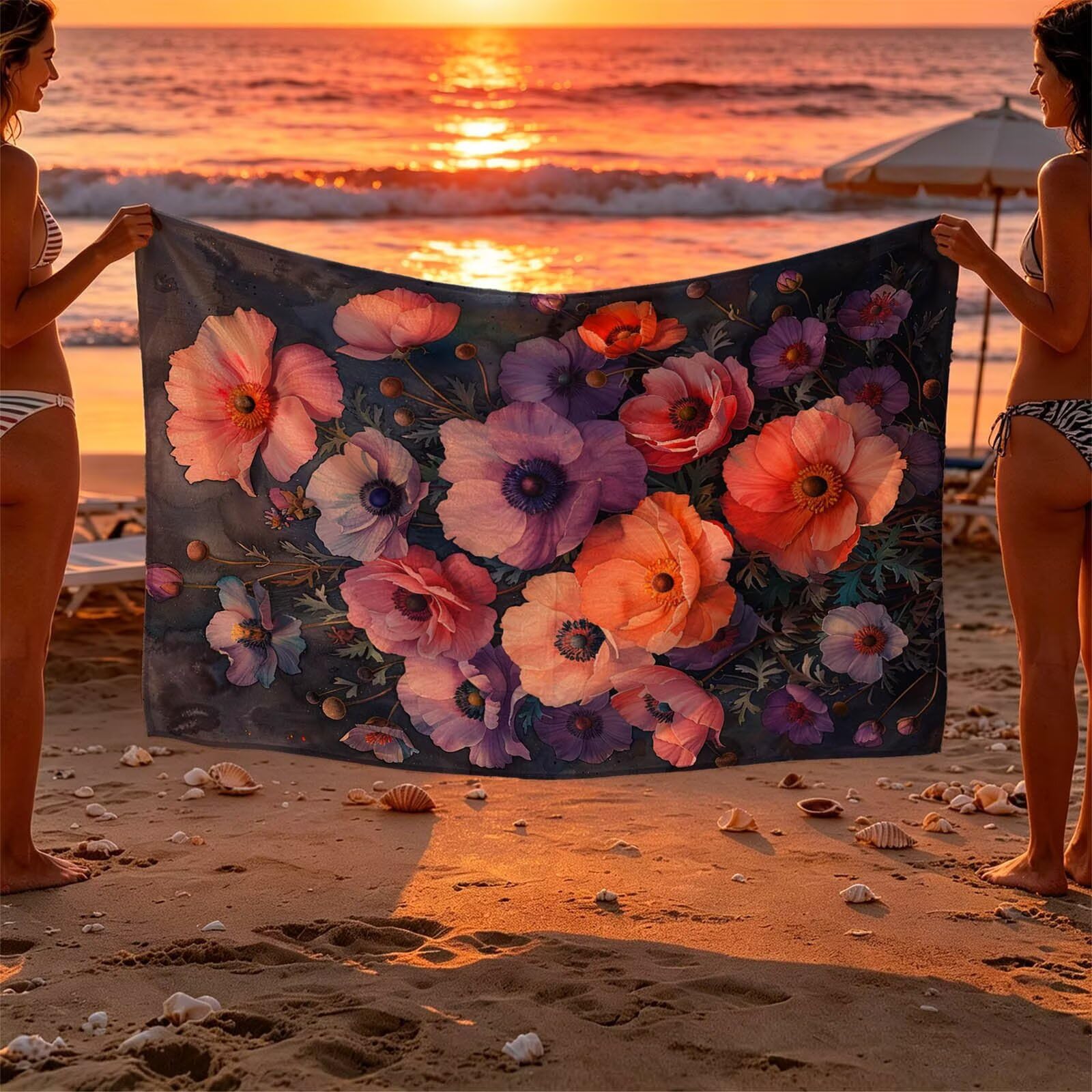 Púrpura Toalla Playa 220 x 160 Resistente a la arena Secado rápido Ligero, Toalla Playa Grande 160x220cm Suave Cómodo como Gym Yoga Sauna Toallas Baño Grandes Exterior Travel Essentials Flor XTLS-3797