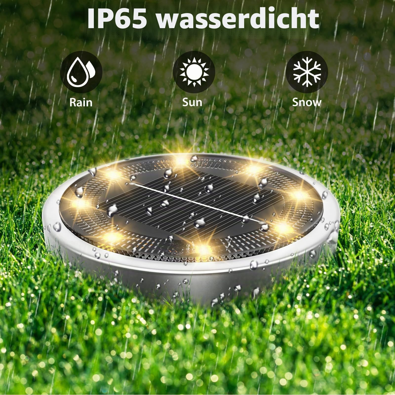 nipify 16 Stück Solar Bodenleuchten Aussen, Solarleuchten Außenleuchte mit 8 LEDs, Warmweiß Led bodenleuchte außen solar Wasserdicht Solarlampen für Garten Rasen Gehweg Patio Auffahr
