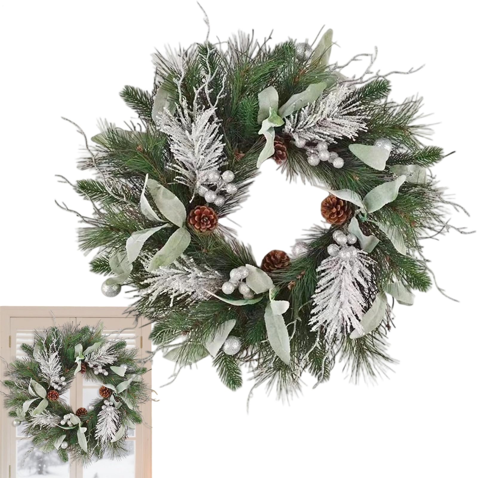 Couronne de Noël artificielle au design festif réaliste de haute qualité pour mur et porte