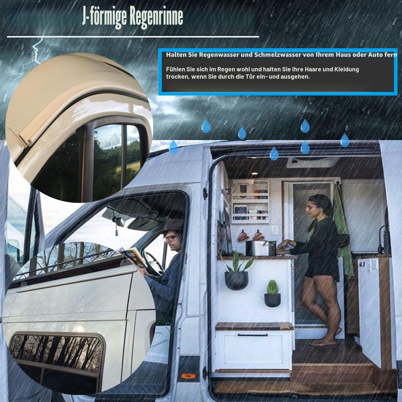 Selbstklebende J-Form RV-Regenrinne, Dach-Regenumleitungsstreifen für Fahrzeug, LKW, Wohnmobil, Boot, Auto, Van, Tür, Wohnmobil, PVC-Kunststoff, Tropfabweiser (Weiß, 3M)