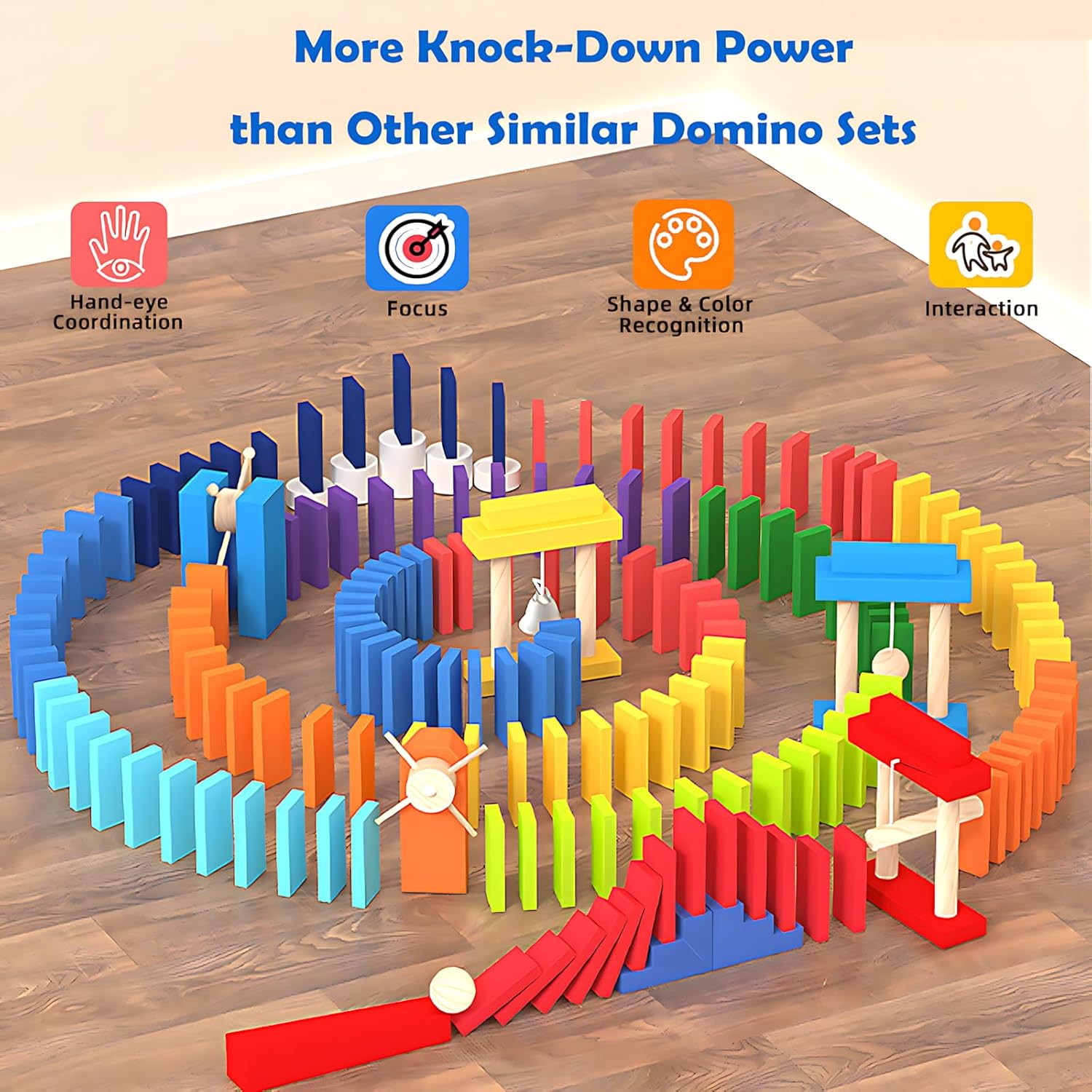 Migargle 1200 PCS Wooden Dominoes Set with 11 Extra Add-on Domino Blocks & Storage Bag - Bulk Dominos Racing Game for Kids | Educational Domino's-Themed Toy