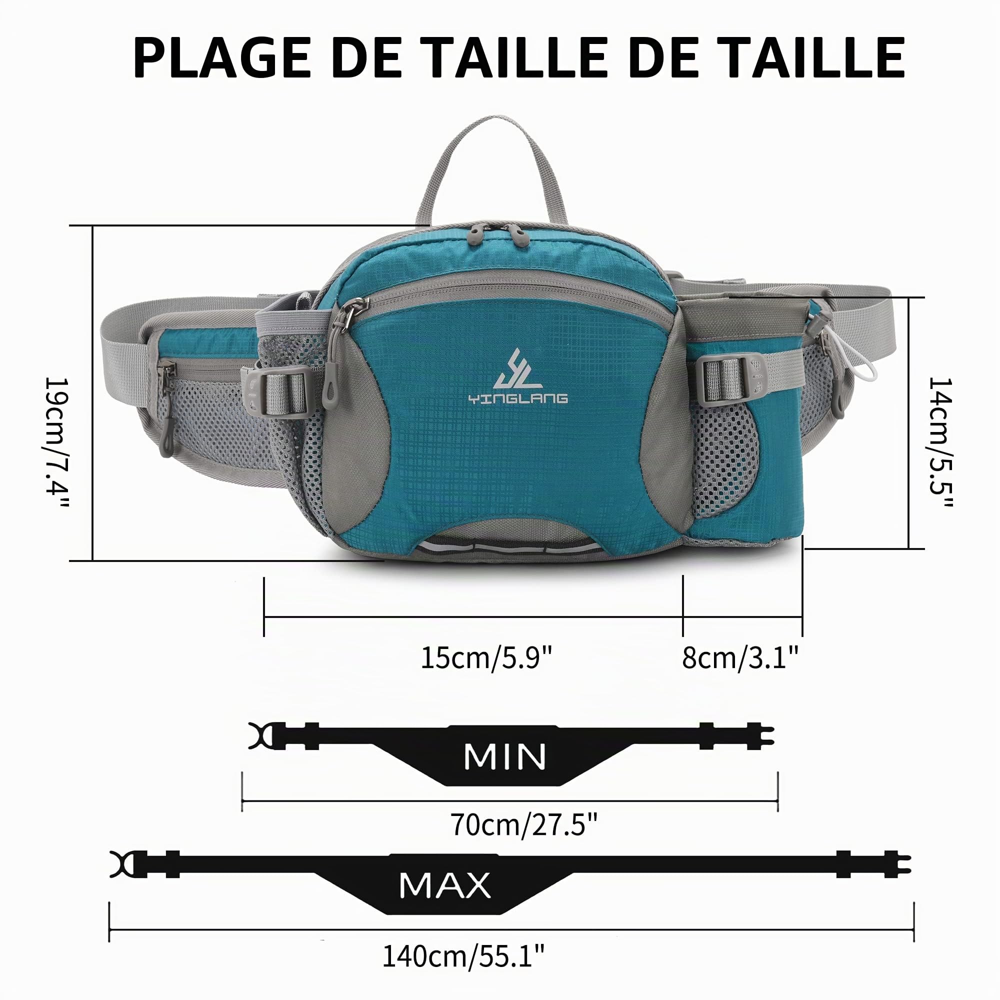 Sac Banane Femme et Homme Sacoche Banane de Sport avec Porte Bouteille Ceinture réglable pour Chien Promenade Randonnée Voyage