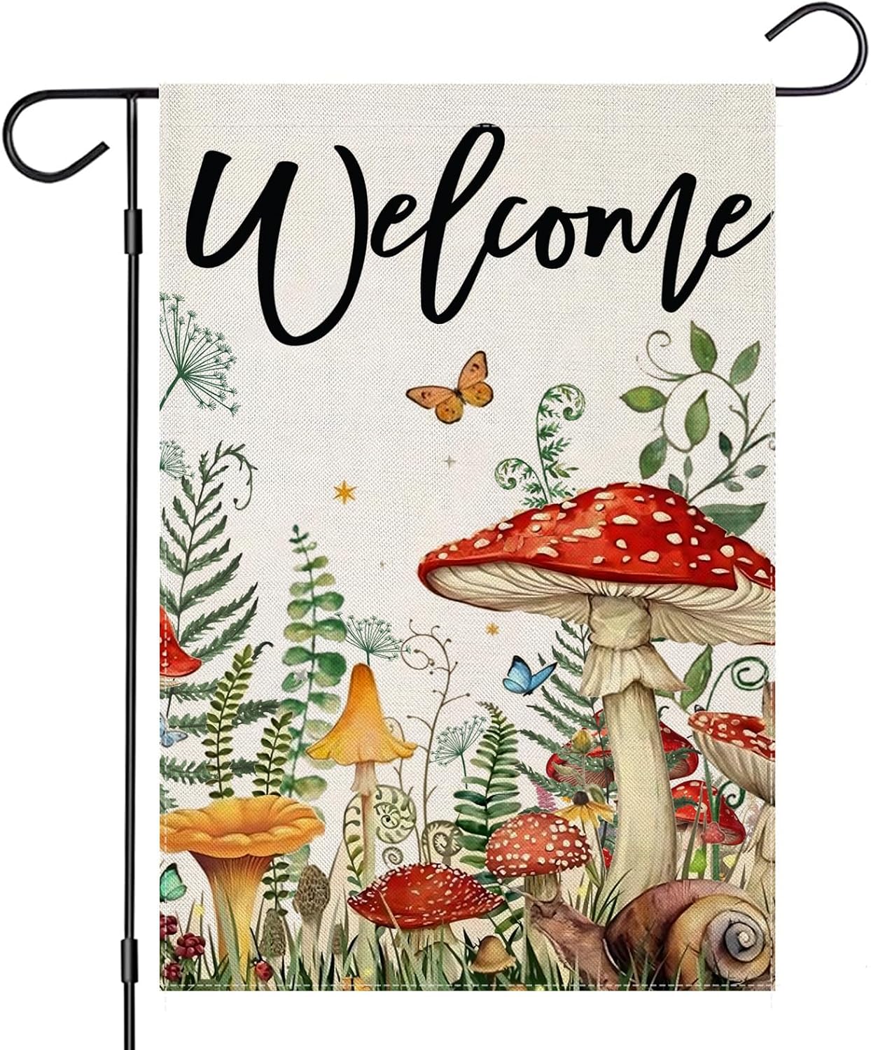 Welcome Spring Garden Flags for Outside, Seasonal Mushrooms for Holiday Decor Small Summer Yard Outdoor Decoration 12x18 Inch Double Sided