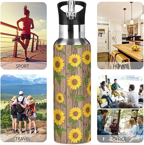 Miniatura 5 de Sunflowers Green Leaves Insulated Stainless Steel Water Bottle with Straw 20 Oz, BPA-Free Sport Water Bottle Insulated Leakproof Water Bottles