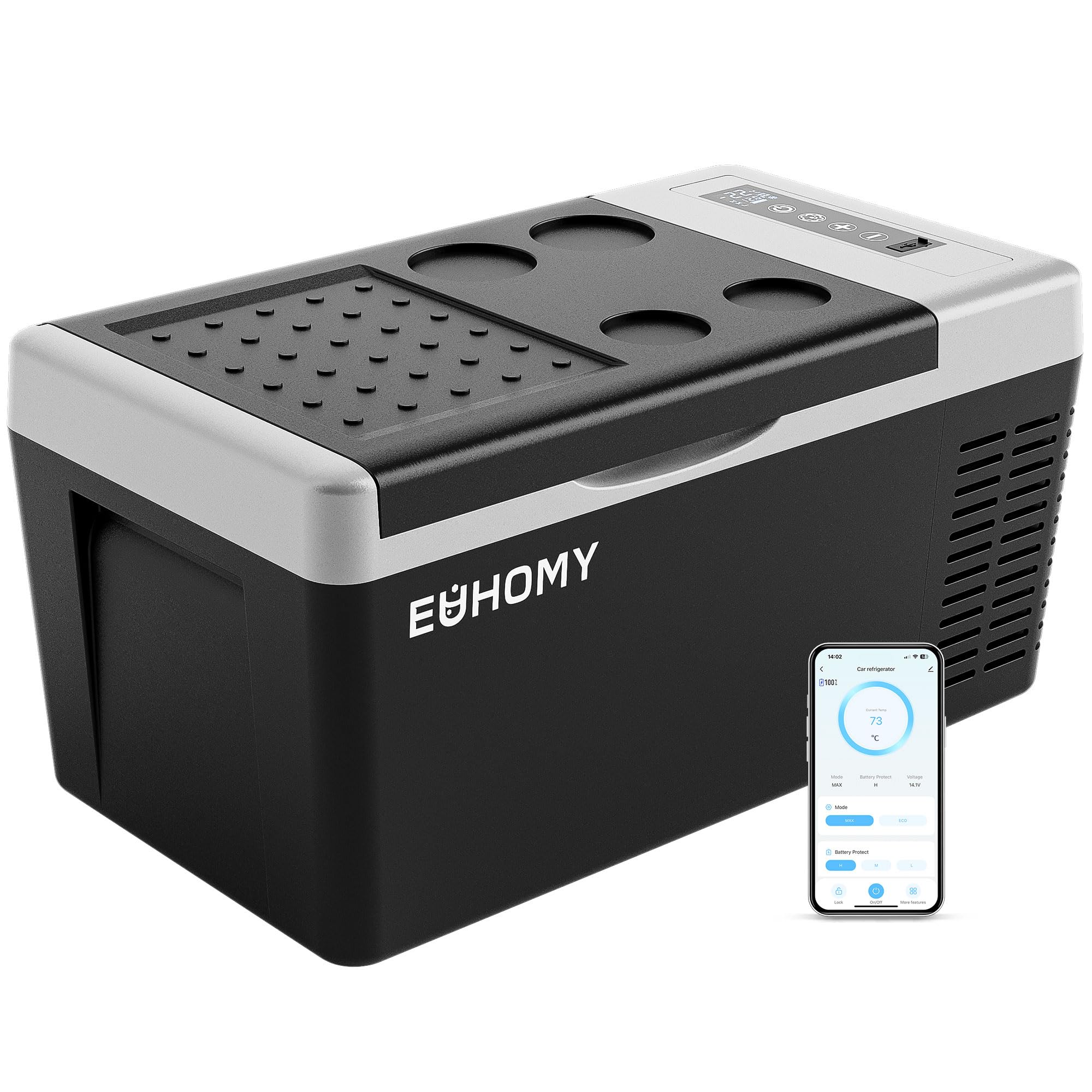 EUHOMY Compresor Nevera 18L Nevera Coche -20℃ ~ 20℃ Nevera Portátil 12/24V DC 100-240V AC Congelador Portátil con Control App WiFi para Camping, Viajes, Barco