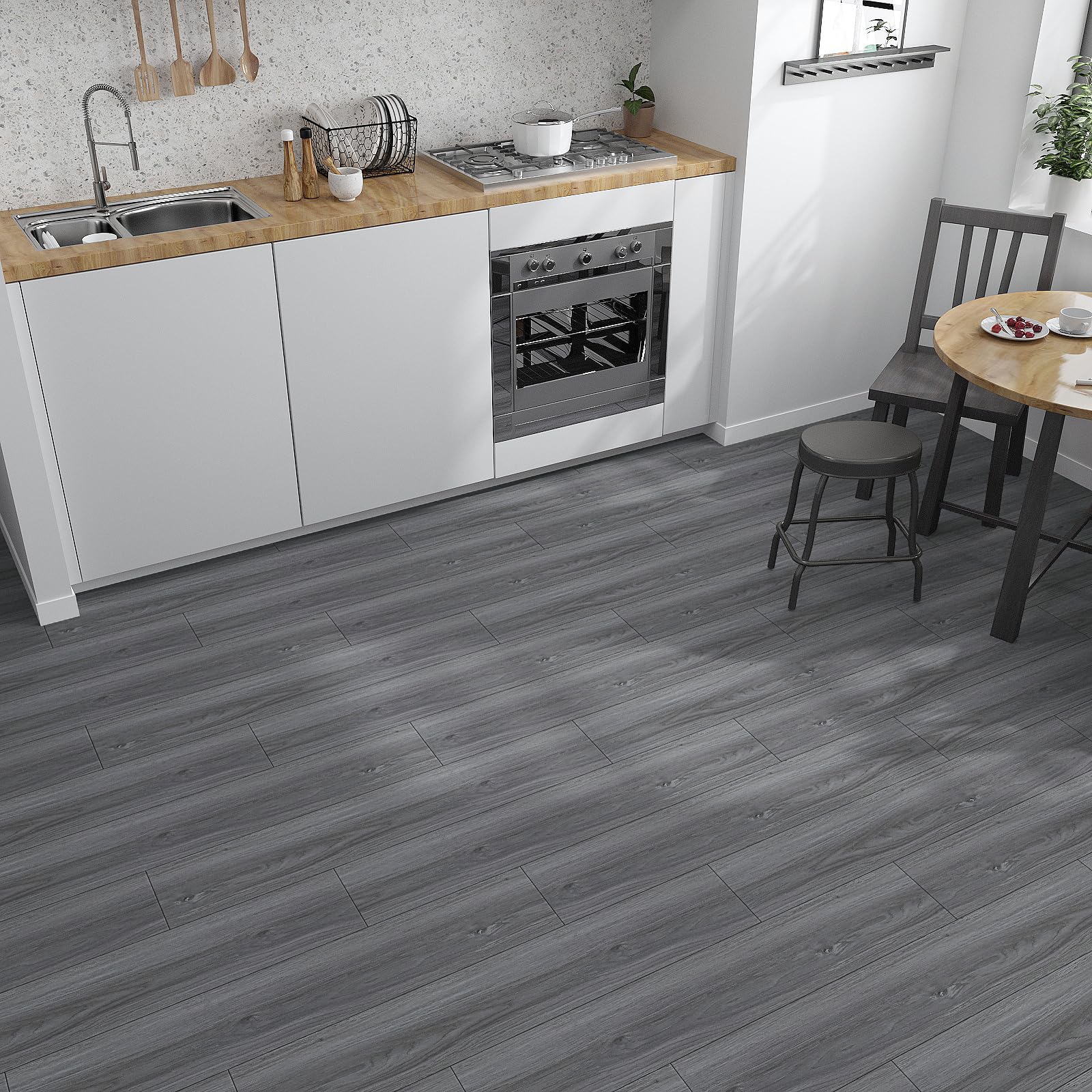 VaryPaper 20 pezzi 91,2 x 15,2 cm Peel and Stick pavimenti in vinile grigio effetto legno pavimenti in vinile impermeabile appiccicoso piastrelle per bagno cucina pavimenti pavimenti rimovibili per