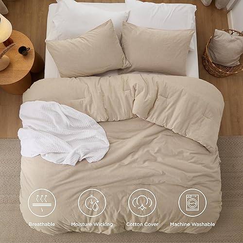 Miniatura 4 de Bedsure Juego de edredón tamaño King color marrón avellana, tela de algodón con relleno interior de microfibra, juego de edredón King para todas las