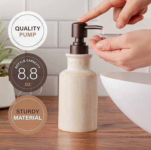 Miniatura 4 de Dispensador de jabón de baño Rustic Luxe, dispensador de jabón de manos beige para baño con bomba fuerte para una fácil dispensación, hermosa