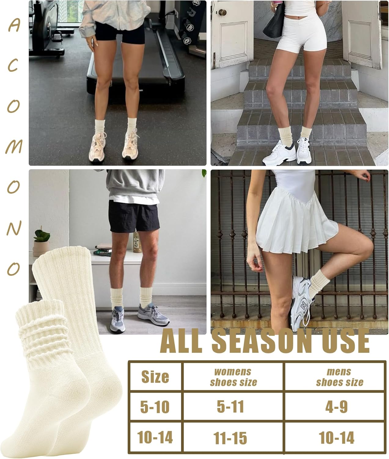 Scrunch Crew Socks 3 Pack – Retro Slouchy Cotton Calf Socks for Men & Women Cushioned Solid Stacked Boot & Sneaker - Image 6