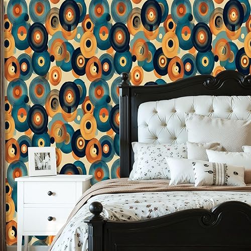 Peel and Stick Wallpaper Countertop Contact Paper Abstract Retro Vinyl Records Warm Tones Circular Design Self Adhesive Wallpaper for Cabinets