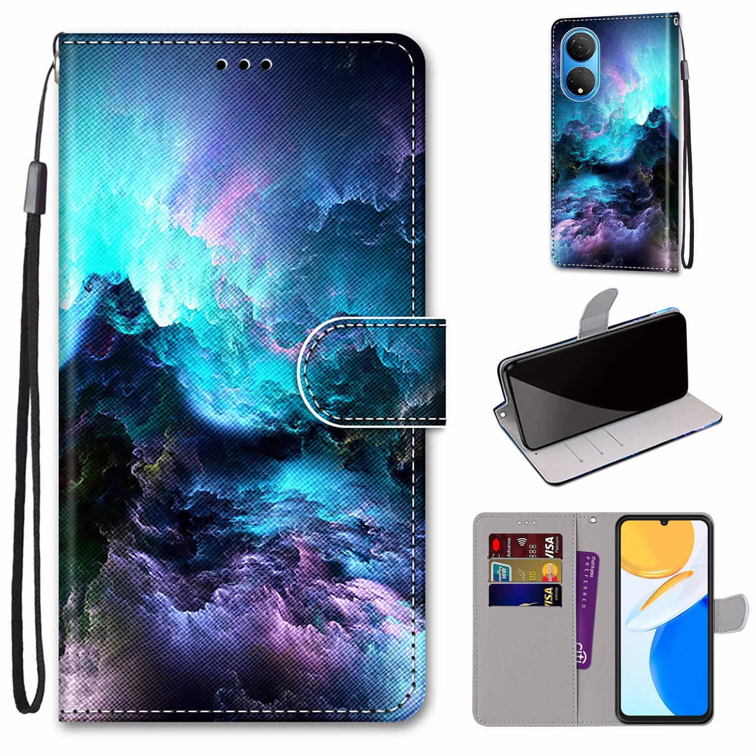 SNCLET per Honor X7 Pelle Case Magnetica Protettiva Custodia AntiGraffio Premium PU Pelle Portafoglio Flip Supporto Porta Carte Wallet Cover per Honor X7,Moon Night Wolf