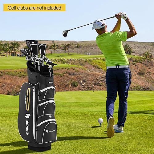Miniatura 7 de GYMAX Bolsa de golf, bolsa de carrito de golf con divisor de 15 vías con 7 bolsillos con cremallera, 2 bolsillos de fieltro impermeables, bolsa de