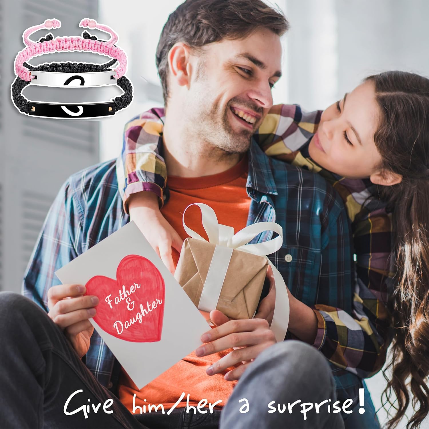 Matching Heart Bracelets for Dad Daughter Birthday Valentine's Father's Day Gifts Christmas Gifts