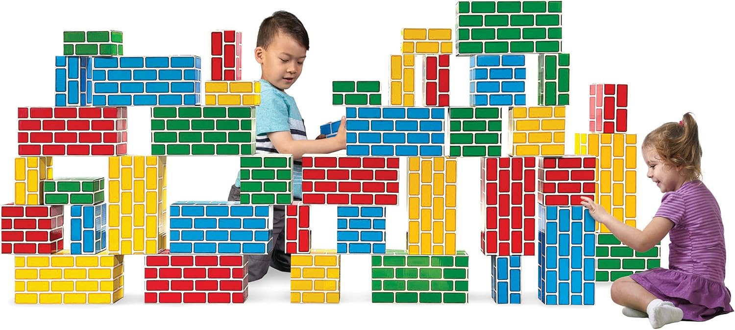 Teacher Created Resources Heavy-Duty Cardboard Building Blocks – 40-Piece Set, Supports 150 lbs – Easy-to-Clean, Sturdy, Colorful – Large, Medium & Small Sizes