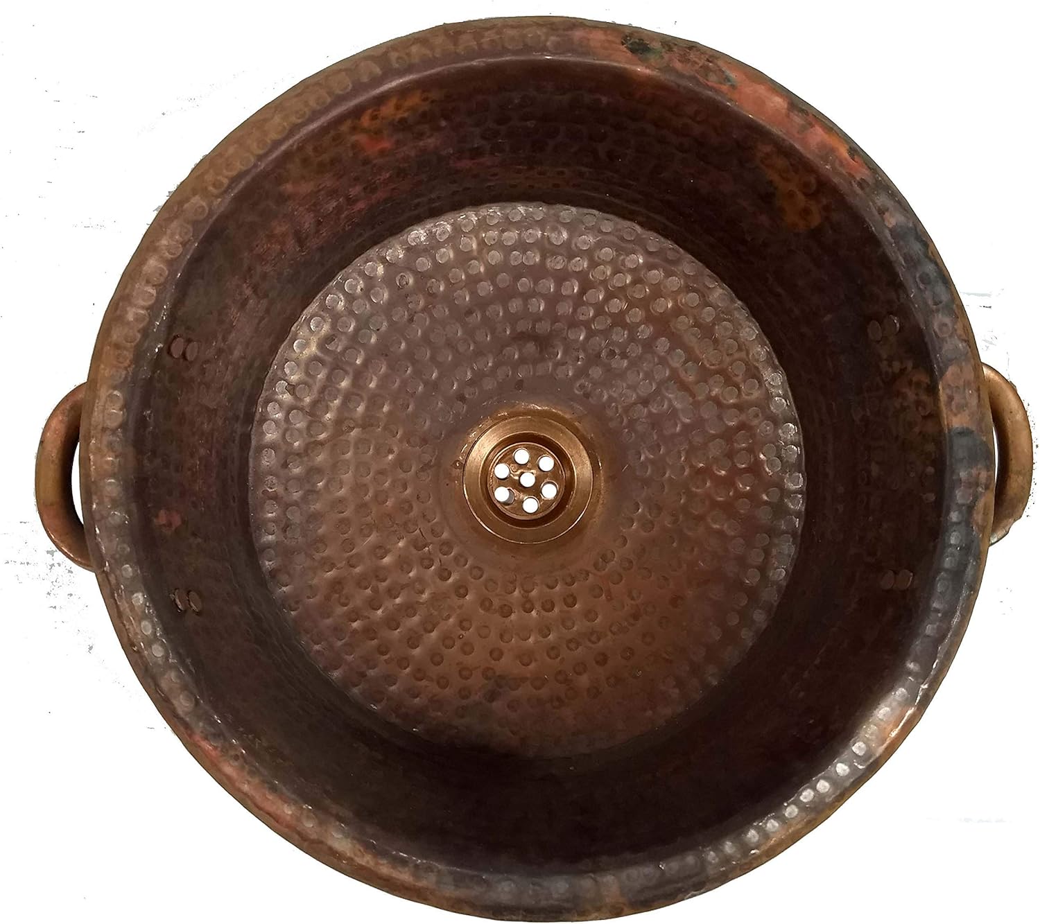 Vessel Copper Bathroom Sink Riveted Handles Pan Vanity Flame Treated Vintage Patina Rustic Decor Old World Art Wash Basin Bowl