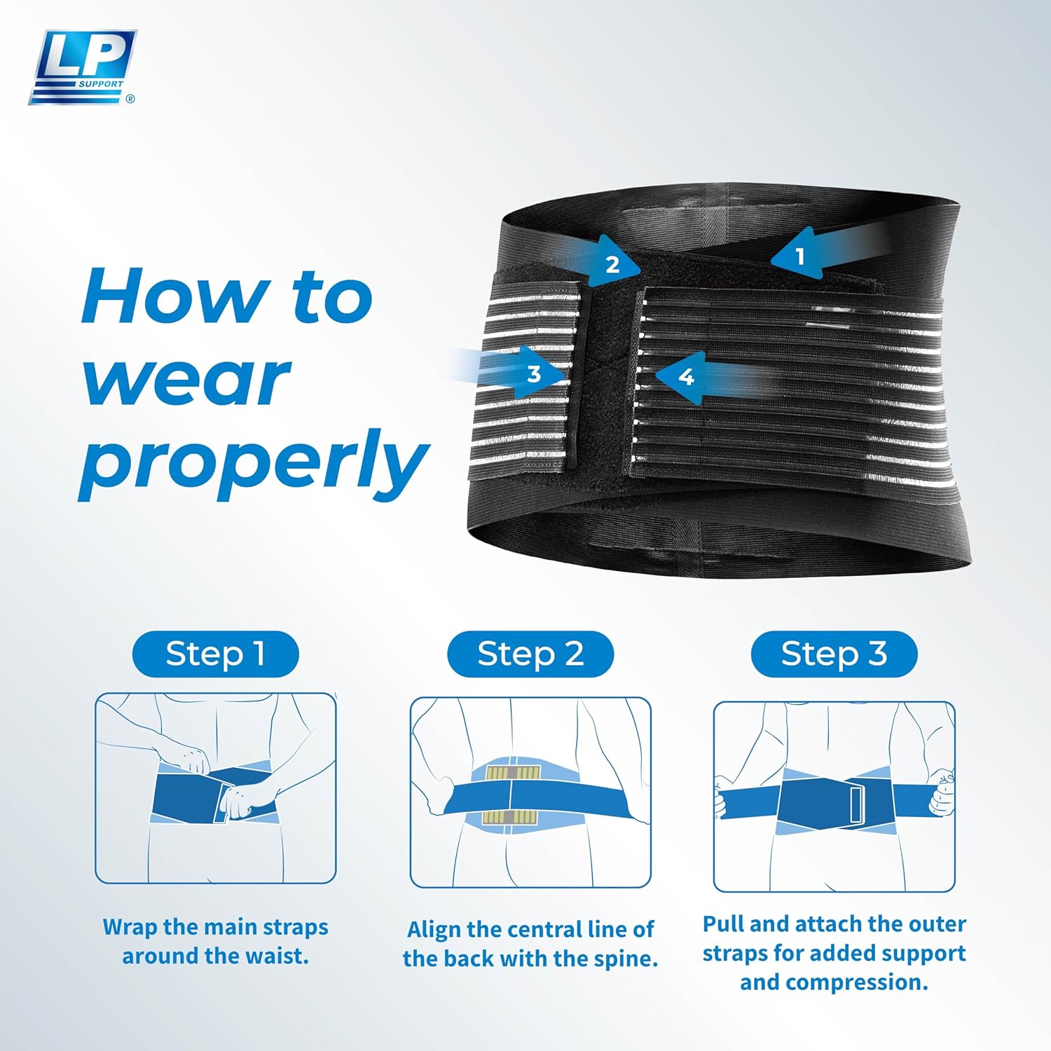 LP SUPPORT 919 Adjustable Back Brace with 8 semi-rigid POM Stays & Straps – Breathable Compression Lower Back Support for Men and Women – Pain Relief & Stability for Active Athletes, Gym Workouts, and Sports (Small/Medium)