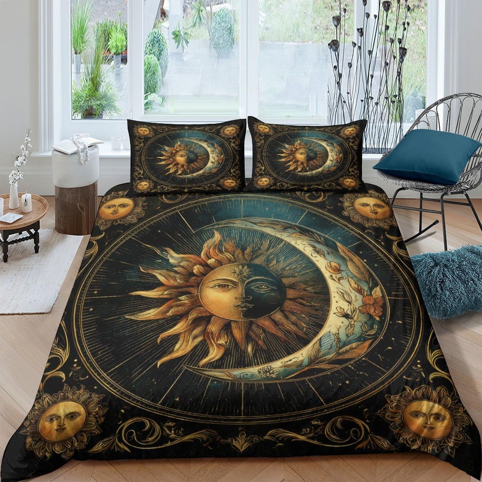 Ctjqhvkz Style-8 3D Printed Sun Moon Fitted Sheet Microfiber Soft Decor Celestial Bed Cover For Bedroom Guest Room Protection Single（135X200cm）