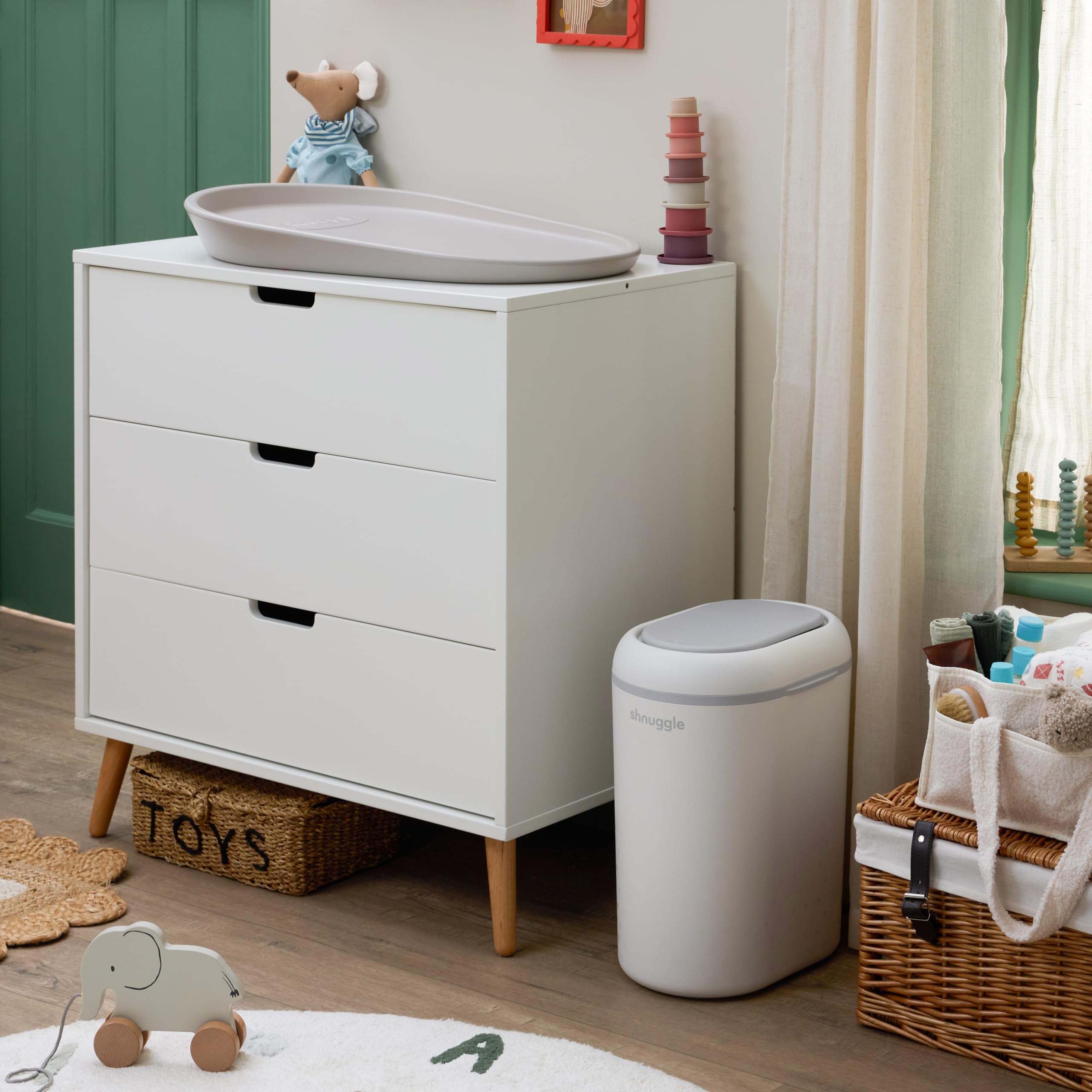 Shnuggle Cestino per pannolini Eco-Touch (Secchio per pannolini) | Sistema di smaltimento dei pannolini ecologico | Nessuna costosa ricarica – Utilizzare qualsiasi borsa | Chiusura a doppia tenuta |