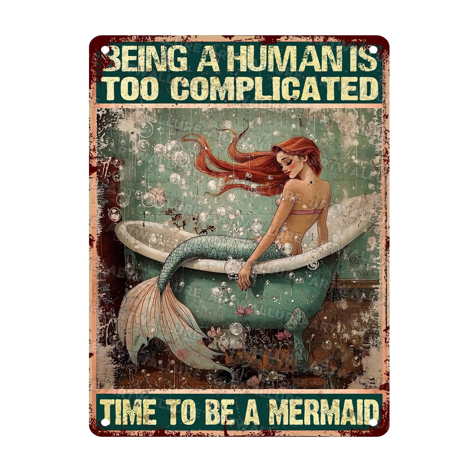 Mermaid Vintage Sign Time to Be A Mermaid Metal Sign for Cafe Bar Restaurant Shop Cabin Decor 12x16inch