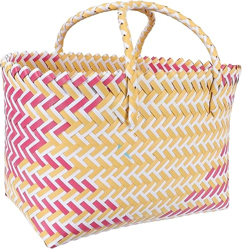 Cabilock Cesta organizadora de tejido reutilizable, bolsa de compras de comestibles, bolsa de paja tejida con asa, cesta de compras portátil, bolsa