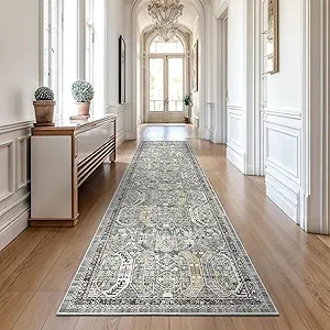 Madane Runner Rugs for Hallway 2x10 Long Washable Non-Slip Hallway Runner Rug Low-Pile Stair Kitchen Runner Soft Throw Carpet for Entrance Living Dining Laundry Room (Green/Gold, 2 x 10)