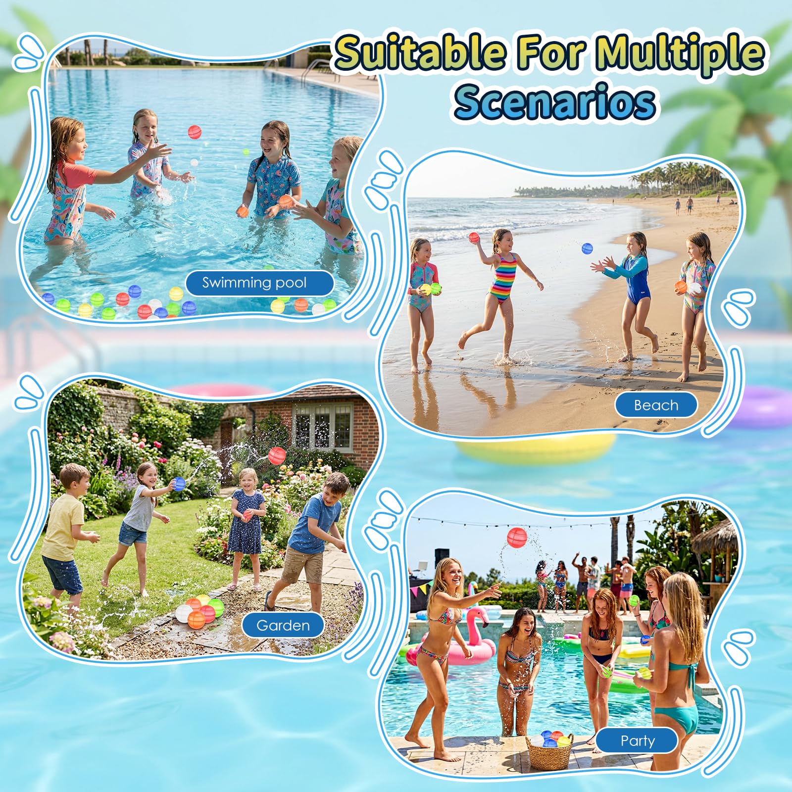 Palloncini Acqua Riutilizzabili –12 Pezzi Bombe d’Acqua in Silicone,Doppia Apertura a Riempimento Rapido Autosigillanti – Giocattolo da Piscina,Spiaggia,Giardino Esterno per Bambini 6+ Anni
