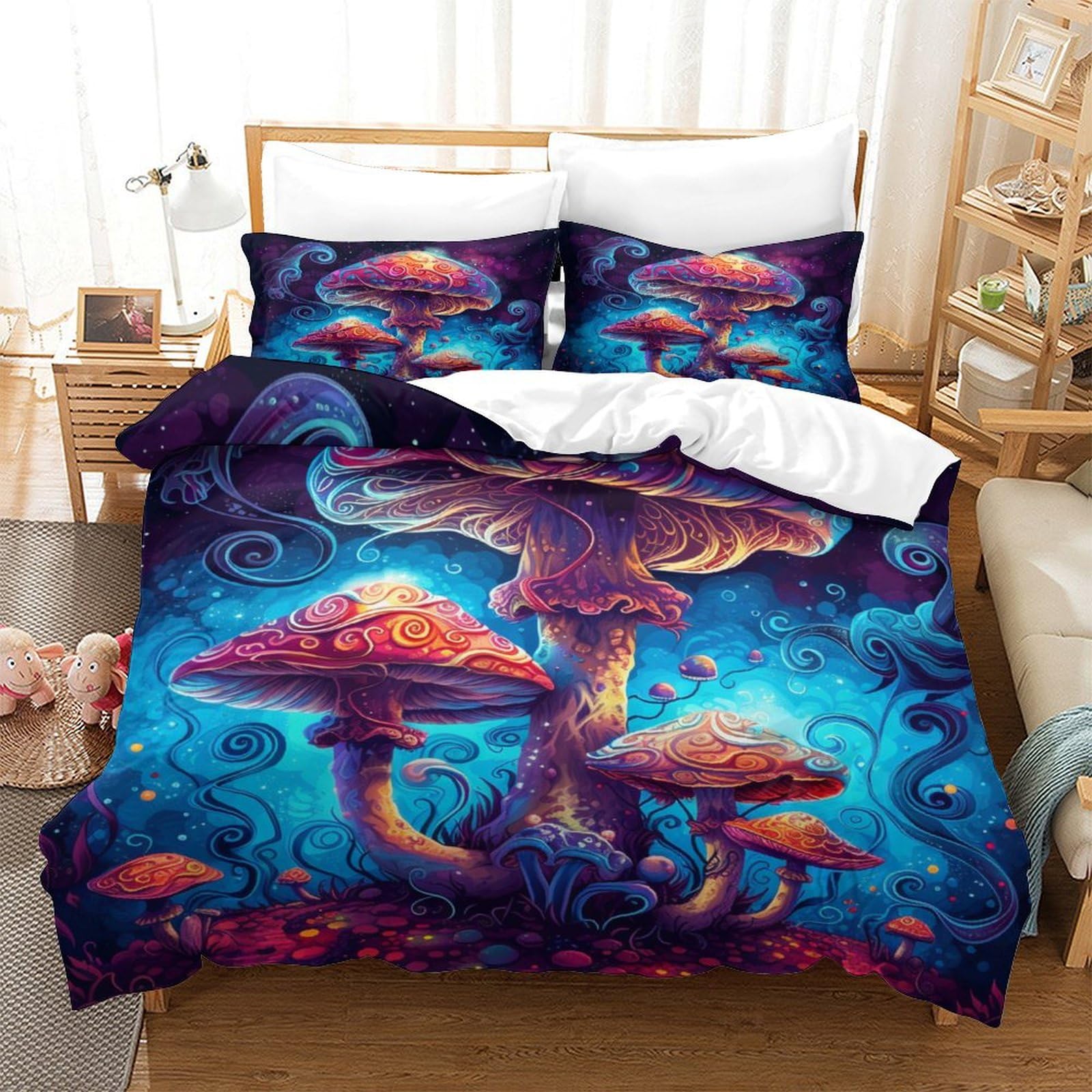 Housse de couette motif champignon pour chambre d'enfant cocooning