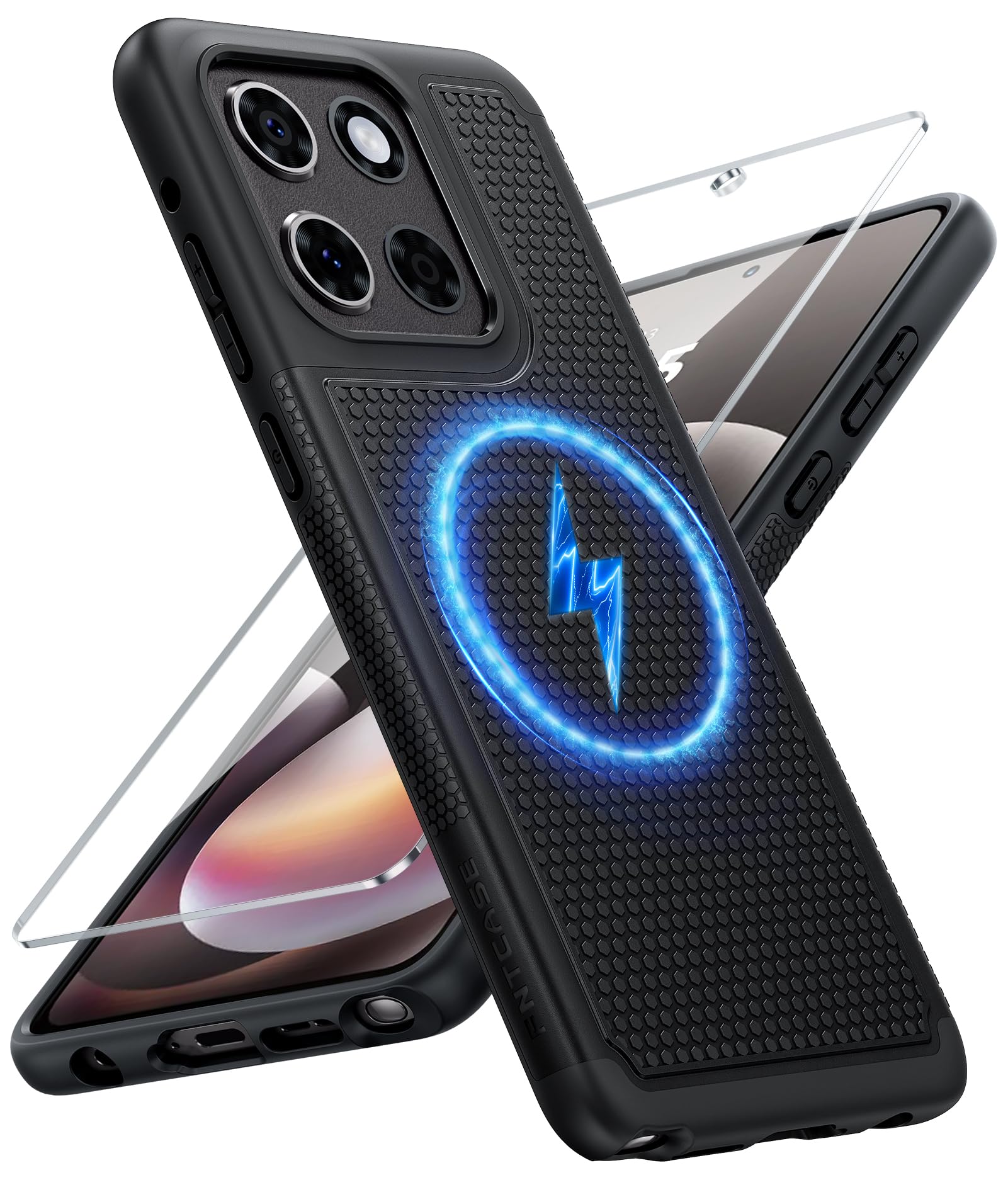 FNTCASE for Moto G-Stylus 2025/2026 Case Magnetic: Non Slip Fit for MagSafe | Dual Layer, with Screen Protector, Shockproof Military Drop Protection, Matte Textured Protective Cell Phone Cover, Black