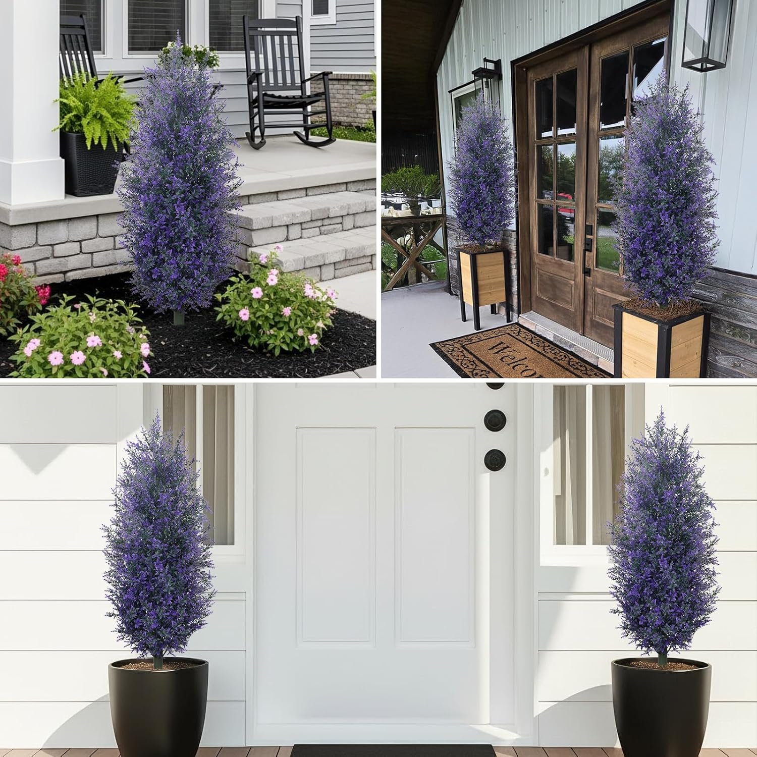 GTIDEA 2 Pack 3.5FT Artificial Purple Lavender Topiary Tree with Ground Spike, Artificial Boxwood Plants Fake Bushes UV Resistant Faux Shrubs Fade Proof for Outdoor Garden