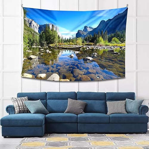 Miniatura 3 de Tucocoo Yosemite - Tapiz de paisajes, espejo de agua, reflejos, piedras de arroyo, tapiz de montaña para habitación