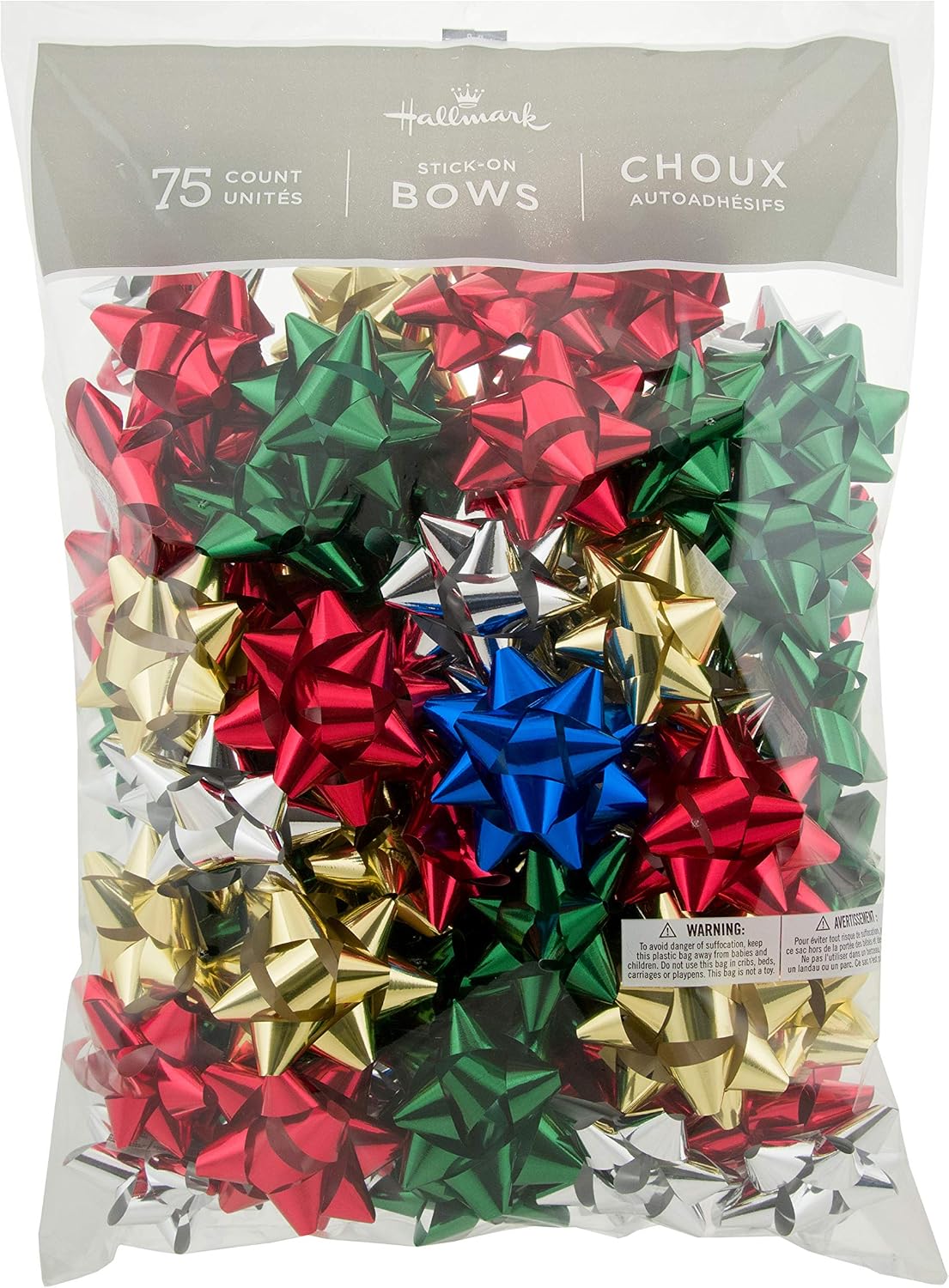 Hallmark Holiday 3"" Bow Assortment (75 Bows; Traditional Holiday Colors) for Christmas Gifts (5XCB1141)