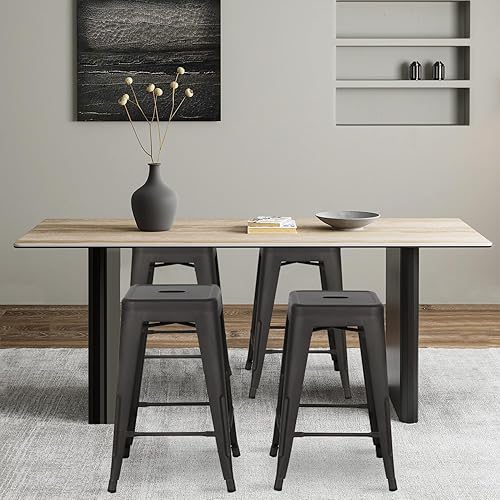 Miniatura 9 de FDW Taburetes de bar de metal de 24 pulgadas, juego de 4 taburetes de madera de altura de mostrador, taburete de patio, taburete apilable sin