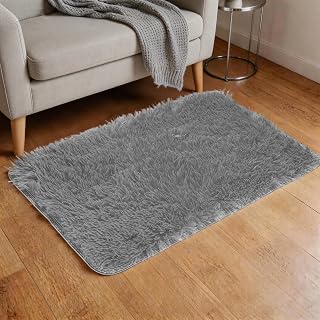 uxcell Small Fluffy Rug, 2'x1.3 Fluffy Carpet Mat, Light Gray